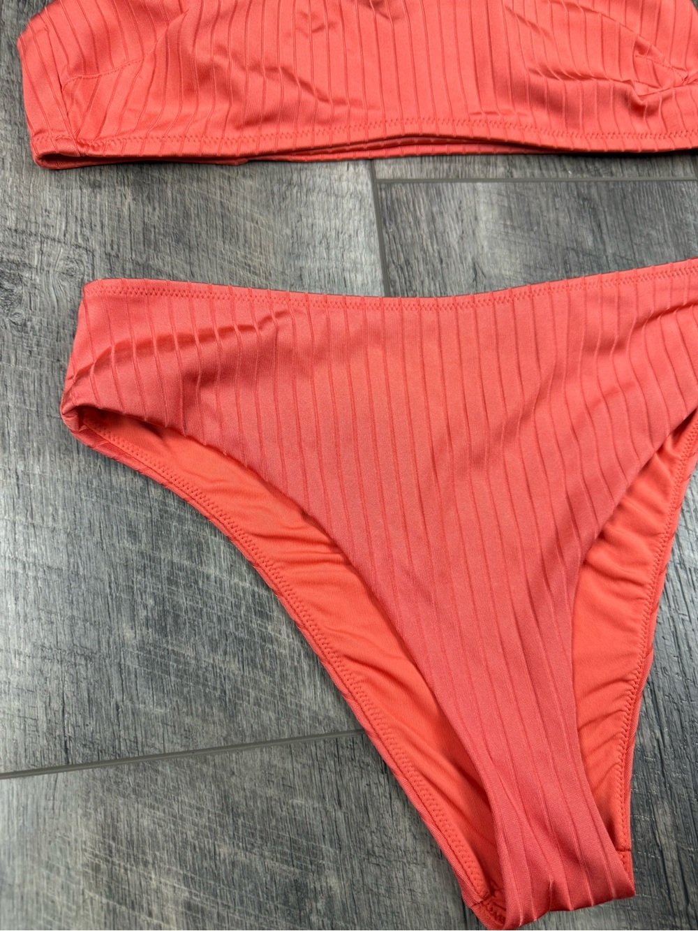 Aerie Coral Ribbed Bikini Set - Picture 3 of 10